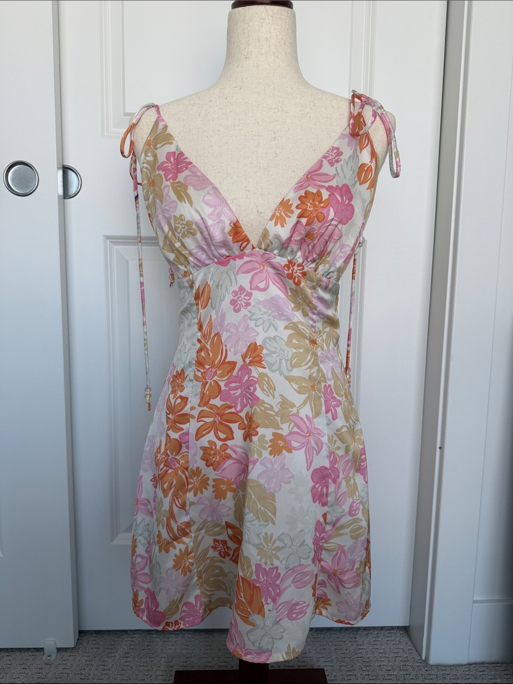 Showpo Floral Mini Dress in Pink, Orange, Cream